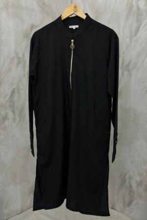 Stitched Black Suit with Zip – Premium Wash & Wear Kurta Trouser Set