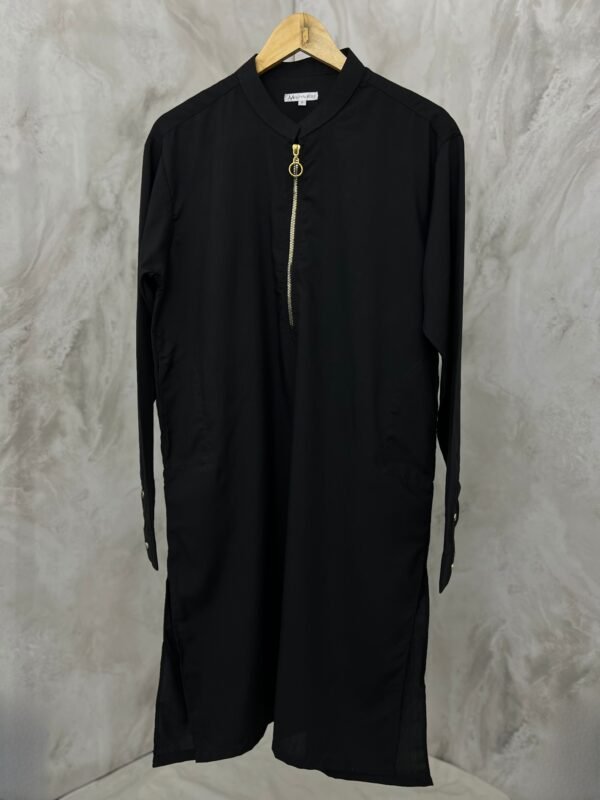 Stitched Black Suit with Zip – Premium Wash & Wear Kurta Trouser Set
